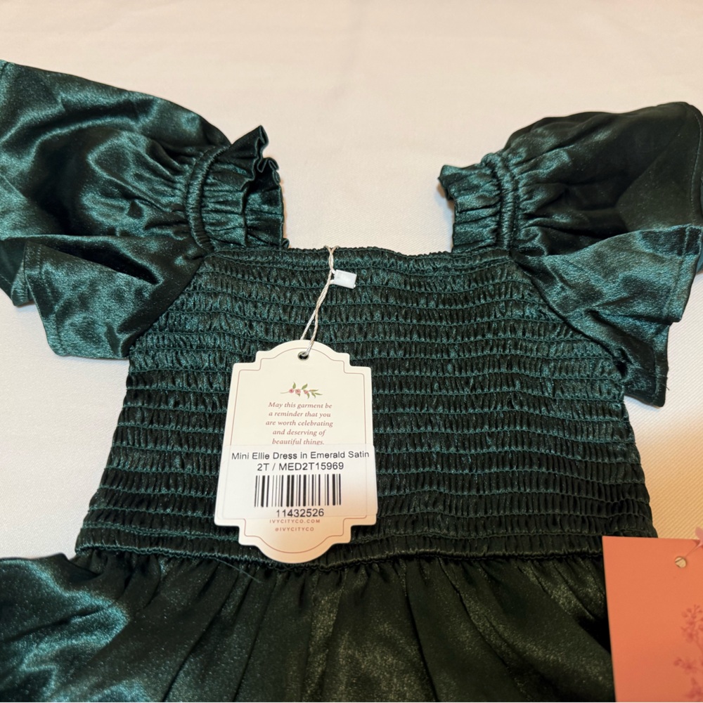 Ivy City Mini Ellie Dress in Emerald Satin 2T - Picture 2 of 11